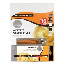 Kit Tinta Acrílica Daler Rowney Tinta+painel+pincel 16pçs Cor Variadas