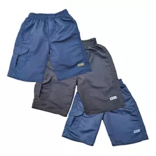 Kit 3 Short Bermuda Tactel Elástico Lisa Masculino Infantil 