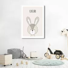 Quadro Infantil Didático Coelho 100x70 Filete Branco