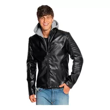 Campera Bross Cuero Sintético Hombro Costura Con Gorro