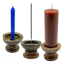 3 Castiçal (3 Em 1) Velas 7 Dias Palito Incenso Pedra Sabão Cor Tom Variado