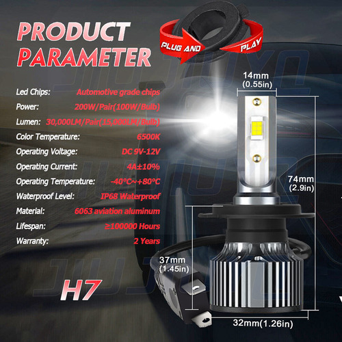 H Kit Faros Luz Led H7 H8 30000lm Para Volkswagen Alta/baja Foto 6