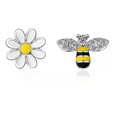 Aretes En Plata Abeja Y Flor De Girasol Niña Mujer