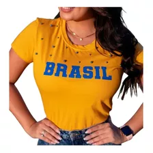 Blusinha T-shirt Babylook Feminina Moda Copa Do Mundo Hexa 