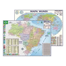 Kit 2 Mapas Mundi + Brasil Escolar 120 X 90 Cm - Atualizado