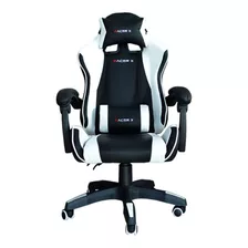 Cadeira De Escritório Racer X Comfort Gamer Ergonômica Preta E Branca Com Estofado De Couro Sintético