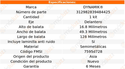 Balatas Semimetalicas Del Saturn Sc1 L4 1.9l 97/02 Dynamik Foto 3