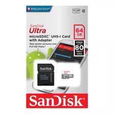 Memoria Sandisk Micro Sd+adapt 64 Gb Android 80 Mbs