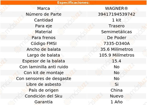 Kit Balatas Semimetalicas Tra Scenic Ii 2.0l 05-08 Wagner Foto 2