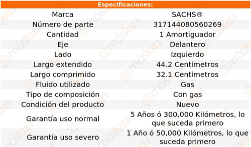 1- Amortiguador Gas Delantero Izq Bmw 330ci 01/06 Sachs Foto 2