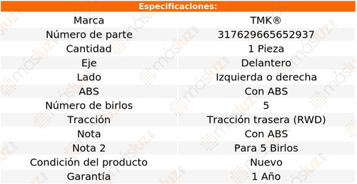 1- Maza Delantera Izq/der Con Abs Bmw M3 L6 3.2l 96/99 Tmk Foto 2