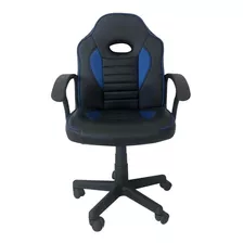 Silla De Escritorio Tedge 435878 Gamer Ergonómica Negra Y Azul Con Tapizado De Cuero Sintético