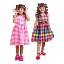 Kit 2 Vestidos Infantil Xadrez Festa Junina Quadrilha Escola