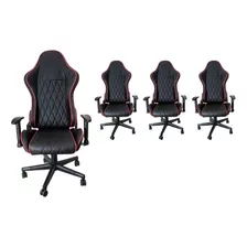 4 Sillas Gamer Escritorio Ergonomica Reclinable Vistas Rojas