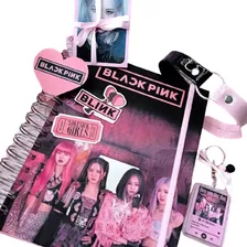 Box Cuaderno Black Pink. Choquer,llavero,photocards,ch.rosas