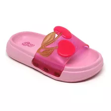 Chinelo Slide Infantil Plugt Floquinho Cereja Glitter Rosa