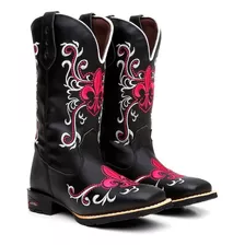 Bota Texana Feminina Em Couro Estilo Country Cowboy Cowgirl