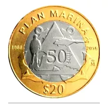 Moneda De 20 Pesos Aniversario Plan Marina Circulada Escasa