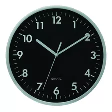 Relógio Parede Sala Cozinha Grande 25cm Preto E Prata Yazi