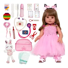 Bebê Reborn Boneca Cabelos Castanhos Enxoval Completo Npk