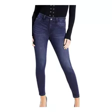 Jeans 1981 Skinny Guess Azul Petroleo Logo En Piel Negro