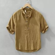 Camisa Casual De Lino Y Algodón Para Hombre De Manga Corta