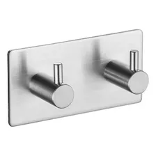 Gancho Perchero Percha Metal Adhesivo Acero Inox Doble Refor Color Plata