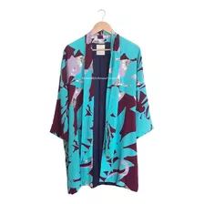 Saco Corte Kimono Jazmin Chedar De Seda Estampada