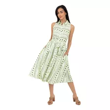 Vestido Camisero Midi En Diseño Geométrico, Tela Viscosa