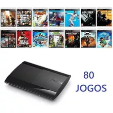 Playstation 3 Ps3 250 Gb Super Slim + 80 Jogos Completos Cor Preto