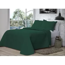 Colcha Cobre Leito Matelado Liso Queen 3 Peças Cor Verde