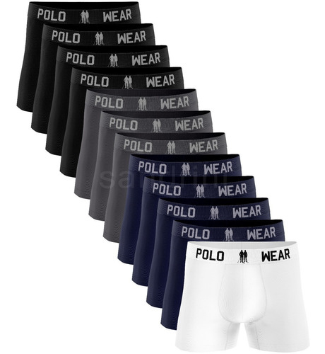 Kit 12 Cuecas Polo Wear Microfibra Sem Costura Preta Atacado