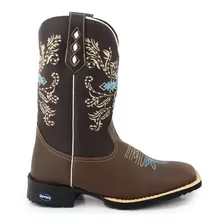 Bota Botina 100% Couro Texana Feminina Bordado Cavalo+brinde