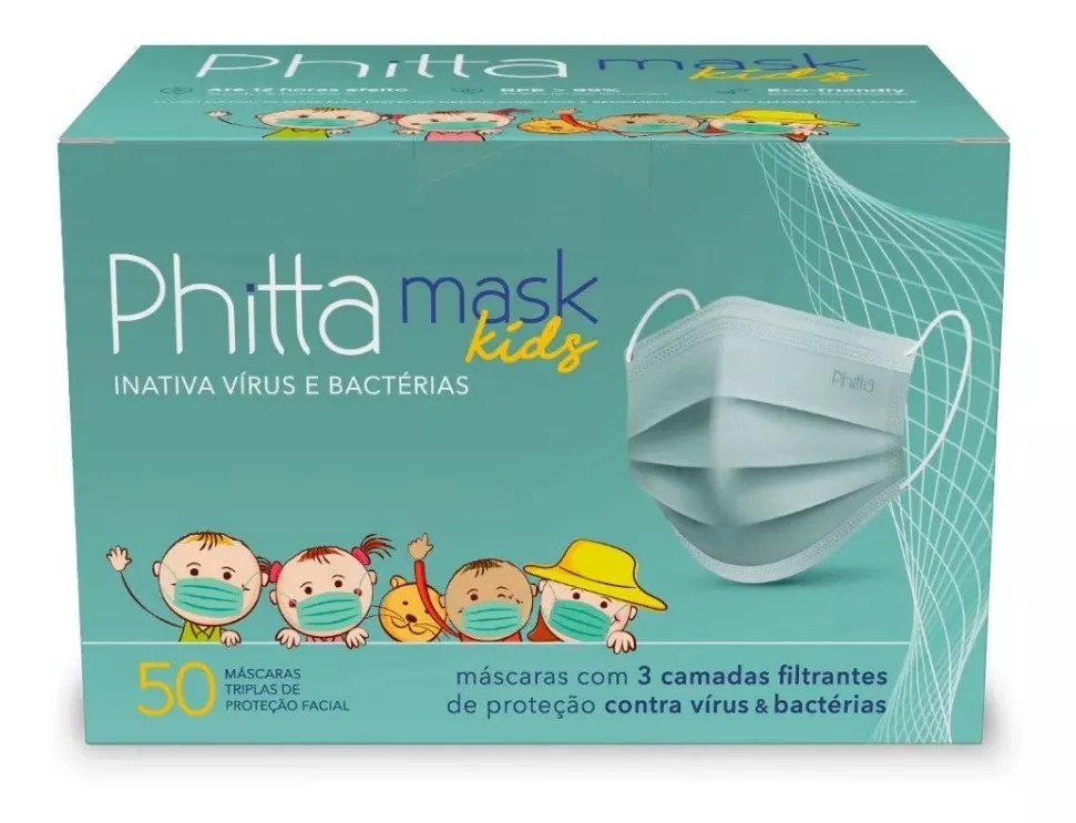 Máscara Infantil Antiviral Phitta Mask Kids Kit Com 50 Unid 