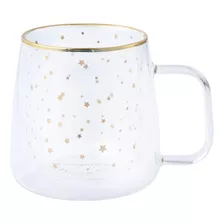 Adagio Teas Taza Doble Vidrio Estrellas Doradas Grande Color Blanco