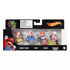 Mario Kart Hot Wheels 4 Pack Película Toad Peach Donkey Kong Color Negro