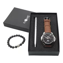 Reloj Hombre, Pluma Y Pulsera Set De Regalo Estuche