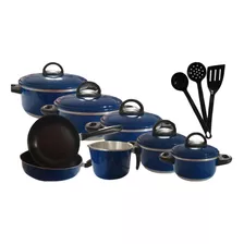 Kit De Panelas Com Caçarolas-fervedor-frigideira- Azul 11pçs