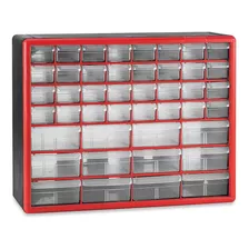 Gabinete Plástico Para Partes, 44 Cajones, 51x18x41cm, Rojo