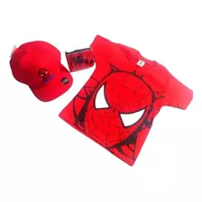 Camiseta Homen Aranha+ Boné Com Regulador+ Carteira Meninos