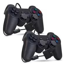 Kit 2 Controles Playstation 2 - Vibratório - Cabo Longo Ps2