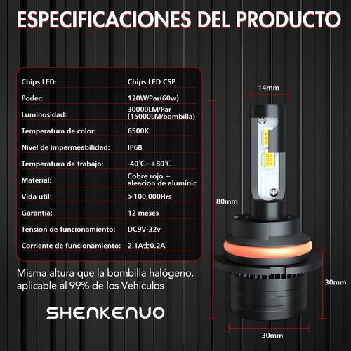 30000lm, 9007 9004 6000k Kit De Faros Led Luz Alta Y Baja Foto 5