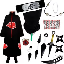 Combo Naruto C/ Manto Akatsuki Infantil + 18 Itens Coleção