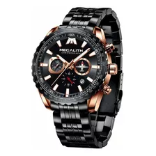 Reloj Hombre Megalith 8212 Cuarzo Pulso Negro En Acero