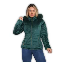 Jaqueta Feminina Veludo Forrada Puffer Moda Gringa Inverno