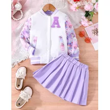 Conjunto Menina Infantil Unicornio Outono Saia Plissada