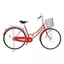 Bicicleta Mujer Dama De Paseo Lumax Rodado 26 Canasto Y Luz Color Rojo