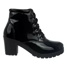 Coturno Feminino Bota Confort Tratorado Preto Verniz Novo