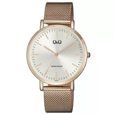 Reloj De Dama Q&q Modelo Qa20j051y Carátula Plateada