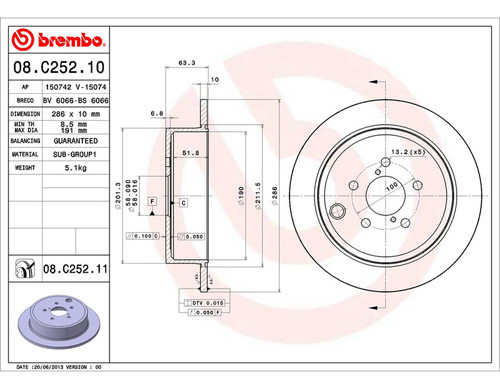 Par Discos Brembo Subaru Impreza Wrx Gt 2010 Trasero Foto 2